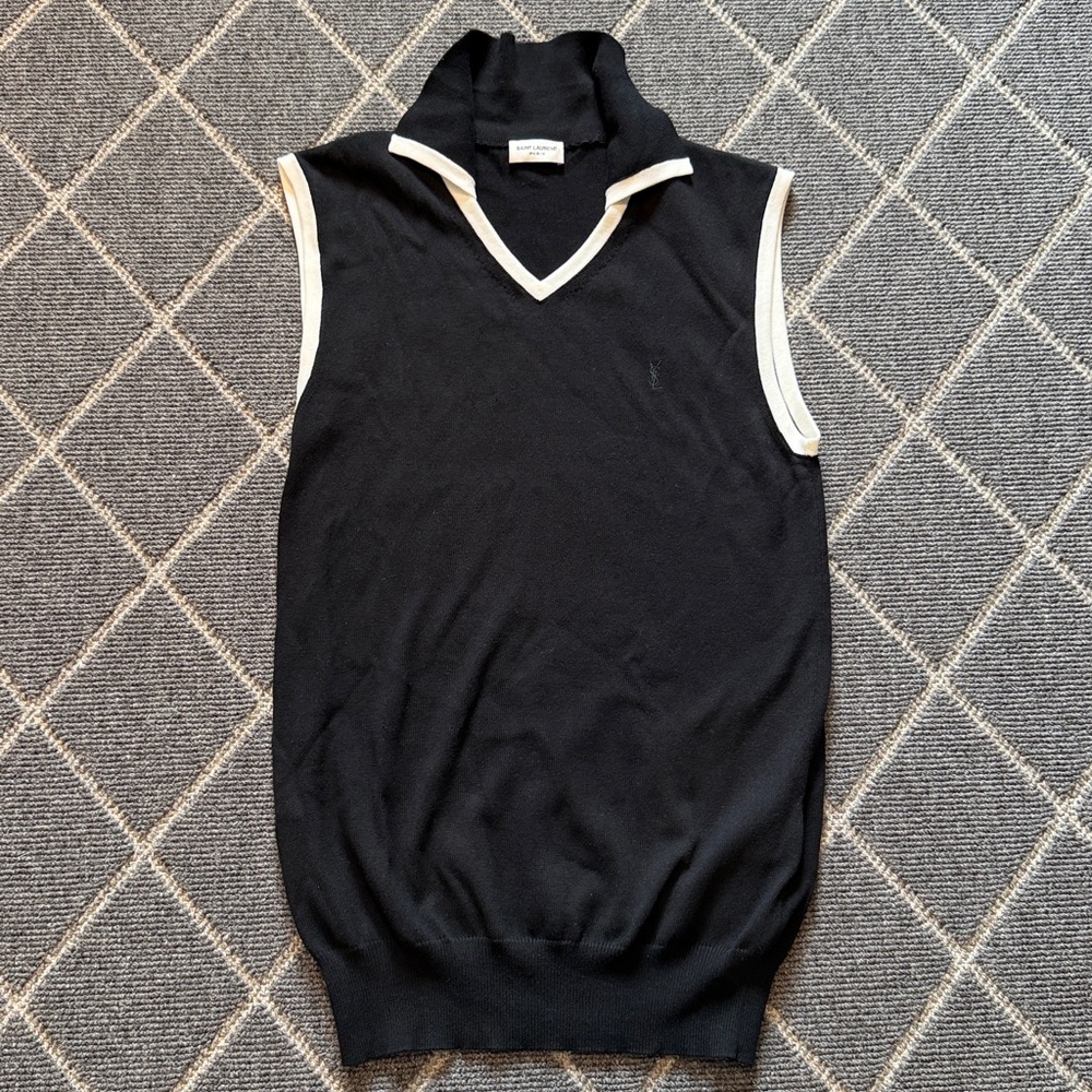 Saint Laurent Black Knit Vest with White Accents